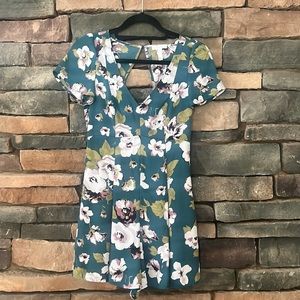 Teal Floral Pattern Romper